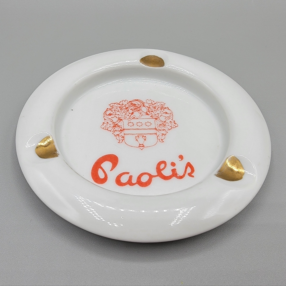 Vtg Paoli's San Francisco Ashtray Trinket Dish Gold Accent 1960s Restaurant Ware